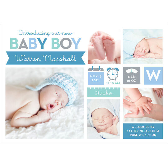 Bright Arrival Baby Boy Photo Announcements